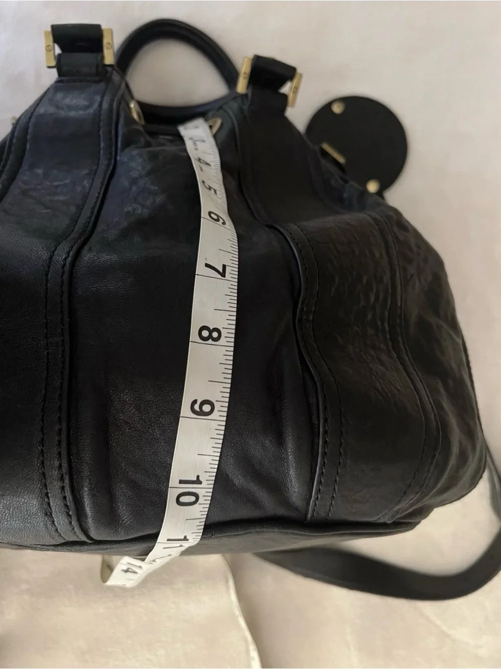 💚 Tory Burch Black Leather Shoulder Bag Gold Hardware Double Handles Bucket bag🩷
